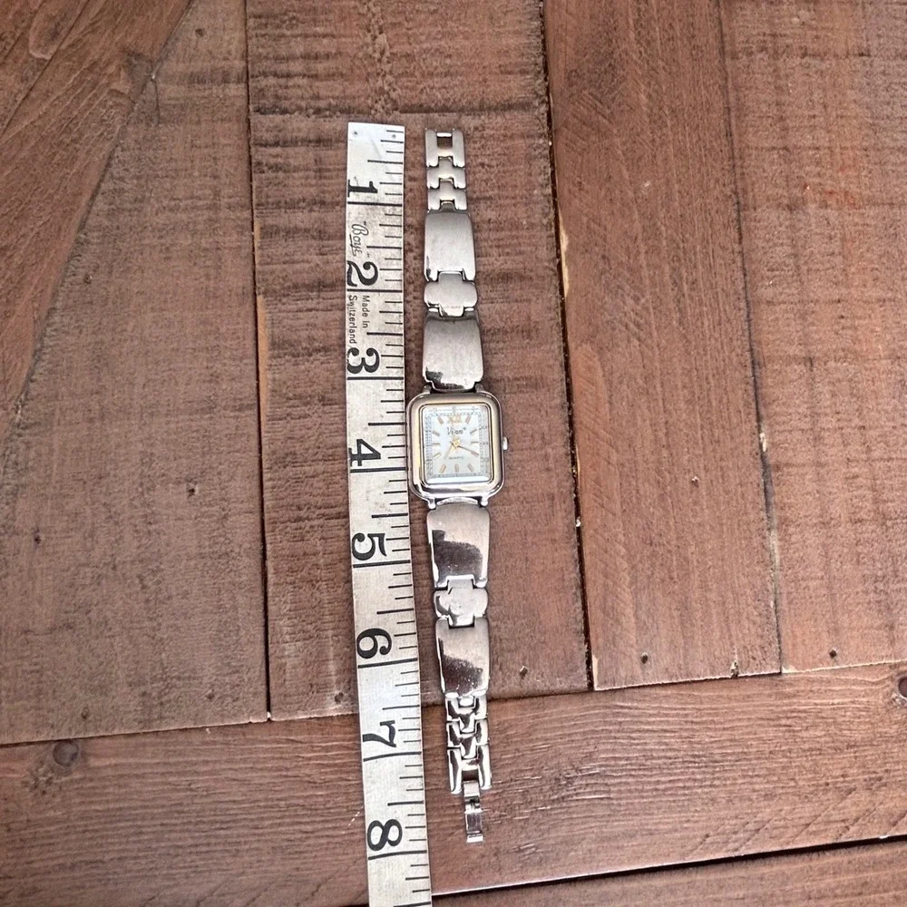 Vivani Women Silver Tone Rectangular Quartz Watch HC127 Gold Accents‎ Link Band
